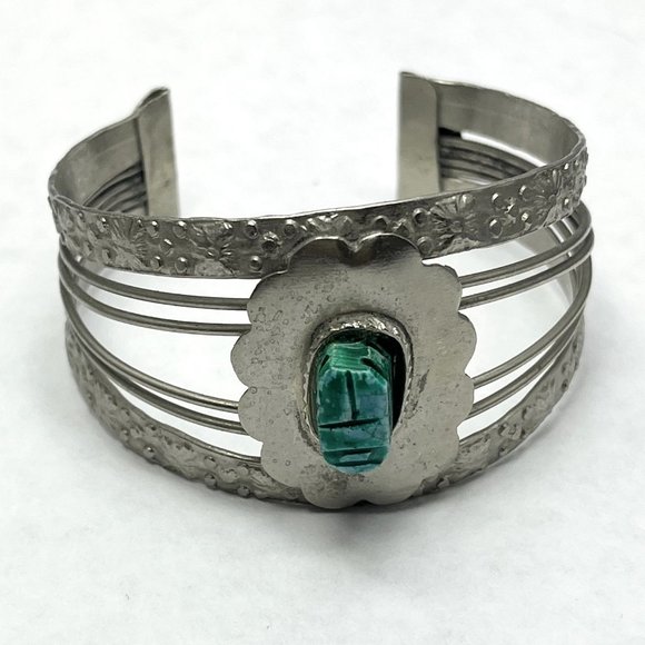 Vintage Silver Scarab Cuff Bangle Bracelet